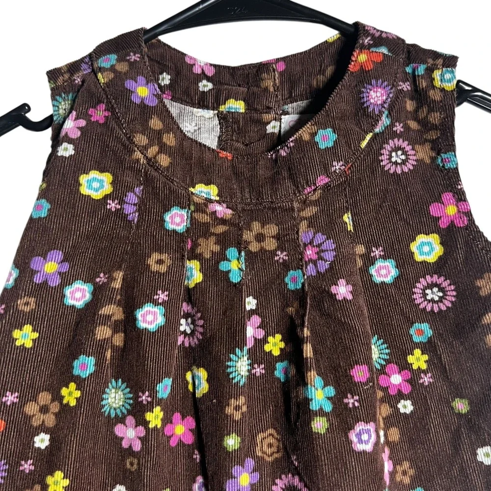 The Children's Place Girls 4T Brown Floral Corduroy Drop Waist Dress Sleeveless